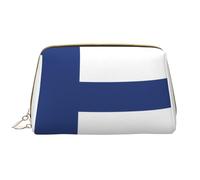 WBQLSL Finnish flag Leather makeup bag, portable large-capacity makeup storage bag, carry-on travel with pocket makeup bag