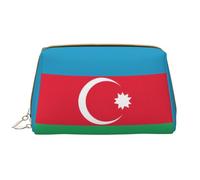 WBQLSL Flag of Azerbaijan Leather makeup bag, portable large-capacity makeup storage bag, carry-on travel with pocket makeup bag