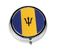 WBQLSL Flag of Barbados Mini medicine box with three compartments, small round medicine box, portable