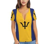 WBQLSL Flag of Barbados Printed Women's Slim deep V-Neck Short-Sleeved, Yoga Running Training Clothes