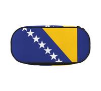WBQLSL Flag of Bosnia and Herzegovina Printed stationery storage bag - multi-grid layered pencil case portable student pencil bag