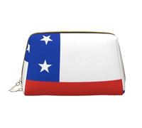 WBQLSL Flag of Chile Leather makeup bag, portable large-capacity makeup storage bag, carry-on travel with pocket makeup bag