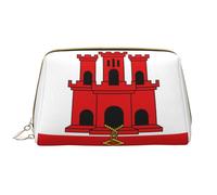 WBQLSL Flag of Gibraltar Leather makeup bag, portable large-capacity makeup storage bag, carry-on travel with pocket makeup bag