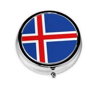 WBQLSL Flag of Iceland Mini medicine box with three compartments, small round medicine box, portable
