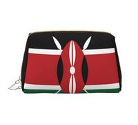WBQLSL Flag of Kenya Leather makeup bag, portable large-capacity makeup storage bag, carry-on travel with pocket makeup bag