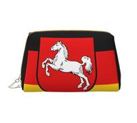 WBQLSL Flag of Lower Saxony Leather makeup bag, portable large-capacity makeup storage bag, carry-on travel with pocket makeup bag