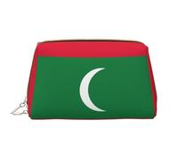 WBQLSL Flag of Maldives Leather makeup bag, portable large-capacity makeup storage bag, carry-on travel with pocket makeup bag