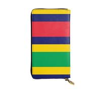 WBQLSL Flag of Mauritius Long leather clutch with zippered coin purse and 12 credit card slots, lightweight travel cash wallet