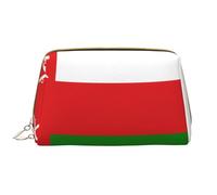 WBQLSL Flag of Oman Leather makeup bag, portable large-capacity makeup storage bag, carry-on travel with pocket makeup bag