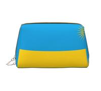 WBQLSL Flag of Rwanda Leather makeup bag, portable large-capacity makeup storage bag, carry-on travel with pocket makeup bag