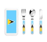 WBQLSL Flag of Saint Lucia Children's Tableware 3-Piece Set Kindergarten Children's Tableware Picnic Portable Tableware Set