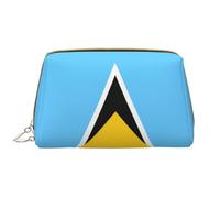 WBQLSL Flag of Saint Lucia Leather makeup bag, portable large-capacity makeup storage bag, carry-on travel with pocket makeup bag