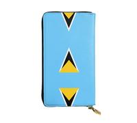 WBQLSL Flag of Saint Lucia Zipper leather wallet, 7.5 * 4.1 inch long clutch bag, multiple compartments and large capacity, a good gift for friends
