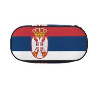 WBQLSL Flag of Serbia Printed stationery storage bag - multi-grid layered pencil case portable student pencil bag