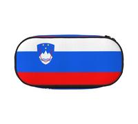 WBQLSL Flag of Slovenia Printed stationery storage bag - multi-grid layered pencil case portable student pencil bag