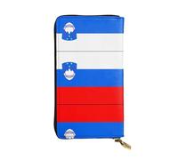 WBQLSL Flag of Slovenia Zipper leather wallet, 7.5 * 4.1 inch long clutch bag, multiple compartments and large capacity, a good gift for friends