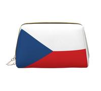 WBQLSL Flag of the Czech Republic Leather cosmetic bag, portable travel cosmetic bag, large capacity cosmetic storage bag with pockets,