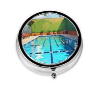 WBQLSL Flamingo and swimming pool Printed round medicine box with 3 compartments for portable medicine storage