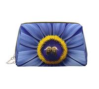 WBQLSL Flower heart bee Leather makeup bag, portable large-capacity makeup storage bag, carry-on travel with pocket makeup bag