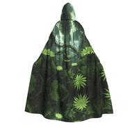 WBQLSL Fractal Fern Forest Halloween cape masquerade hooded cape rave party costume (length 147 cm/hood height 38 cm)