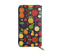 WBQLSL Fruit cute cartoon background picture Stylish leather wallet, 7.48 x 4.13 inch long zippered coin purse, convenient travel cash wallet