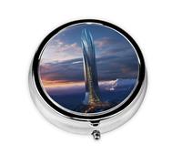 WBQLSL Future Tower of Mount Albert Mini medicine box with three compartments, small round medicine box, portable