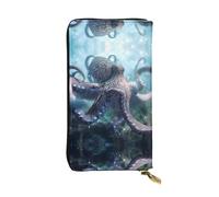 WBQLSL giant octopus Stylish leather wallet, 7.48 x 4.13 inch long zippered coin purse, convenient travel cash wallet