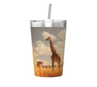 WBQLSL Giraffes Insulated Straw Cup Ideal for Gym use or Carrying on The go