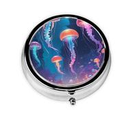 WBQLSL Glow Jellyfish Mini medicine box with three compartments, small round medicine box, portable