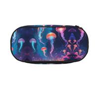 WBQLSL Glow Jellyfish Printed stationery storage bag - multi-grid layered pencil case portable student pencil bag