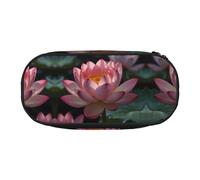 WBQLSL Glowing pink lotus Large capacity pencil bag, multi-layer partition stationery storage bag - unisex learning office supplies