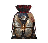 WBQLSL Gold White Butterflies Gift drawstring bag, Christmas party supplies decoration bag, Christmas burlap gift bag 8.3 * 11.8 inches
