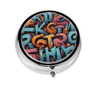 WBQLSL Graffiti letters Mini medicine box with three compartments, small round medicine box, portable