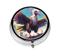 WBQLSL Graffiti Vulture Mini medicine box with three compartments, small round medicine box, portable