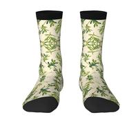 WBQLSL Grass leaf texture Patterned Breathable Sports Socks - Stretch mid-calf socks, suitable for fitness and casual wear.