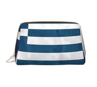WBQLSL greek flag Leather makeup bag, portable large-capacity makeup storage bag, carry-on travel with pocket makeup bag