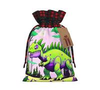 WBQLSL Green dinosaur Gift drawstring bag, Christmas party supplies decoration bag, Christmas burlap gift bag 8.3 * 11.8 inches