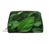 WBQLSL Green Leaf Nature Leather makeup bag, portable large-capacity makeup storage bag, carry-on travel with pocket makeup bag