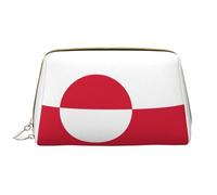 WBQLSL Greenland flag Leather makeup bag, portable large-capacity makeup storage bag, carry-on travel with pocket makeup bag