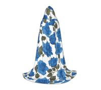 WBQLSL Halloween Costume, Beautiful blue roses Printed L Wizard Cape, Suitable for Adults & Teens, Sizes S, M, L Available