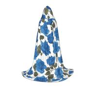 WBQLSL Halloween Costume, Beautiful blue roses Printed L Wizard Cape, Suitable for Adults & Teens, Sizes S, M, L Available