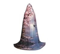 WBQLSL Halloween Costume, Cherry blossoms by the lake Printed S Wizard Cape, Suitable for Adults & Teens, Sizes S, M, L Available