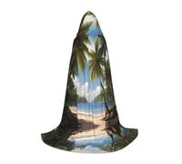 WBQLSL Halloween Costume, Coconut trees by the sea Printed L Wizard Cape, Suitable for Adults & Teens, Sizes S, M, L Available