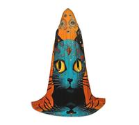 WBQLSL Halloween Costume, Colorful cat head Printed L Wizard Cape, Suitable for Adults & Teens, Sizes S, M, L Available
