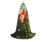 WBQLSL Halloween Costume, Colorful tulips Printed L Wizard Cape, Suitable for Adults & Teens, Sizes S, M, L Available