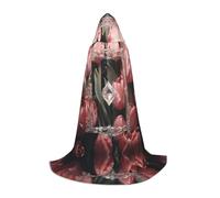 WBQLSL Halloween Costume, Crystal and pink tulips Printed S Wizard Cape, Suitable for Adults & Teens, Sizes S, M, L Available