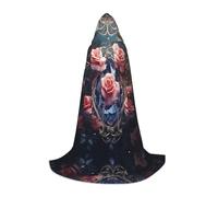 WBQLSL Halloween Costume, Crystal Pink Rose Printed S Wizard Cape, Suitable for Adults & Teens, Sizes S, M, L Available
