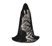 WBQLSL Halloween Costume, Diamond cat head Printed L Wizard Cape, Suitable for Adults & Teens, Sizes S, M, L Available