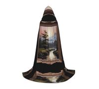 WBQLSL Halloween Costume, Distant mountains and rivers Printed S Wizard Cape, Suitable for Adults & Teens, Sizes S, M, L Available