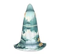 WBQLSL Halloween Costume, Fallen leaves on a tranquil lake Printed M Wizard Cape, Suitable for Adults & Teens, Sizes S, M, L Available